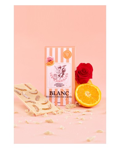 Chocolat blanc écorce d'orange et rose - Tablette 100g - Les canailles