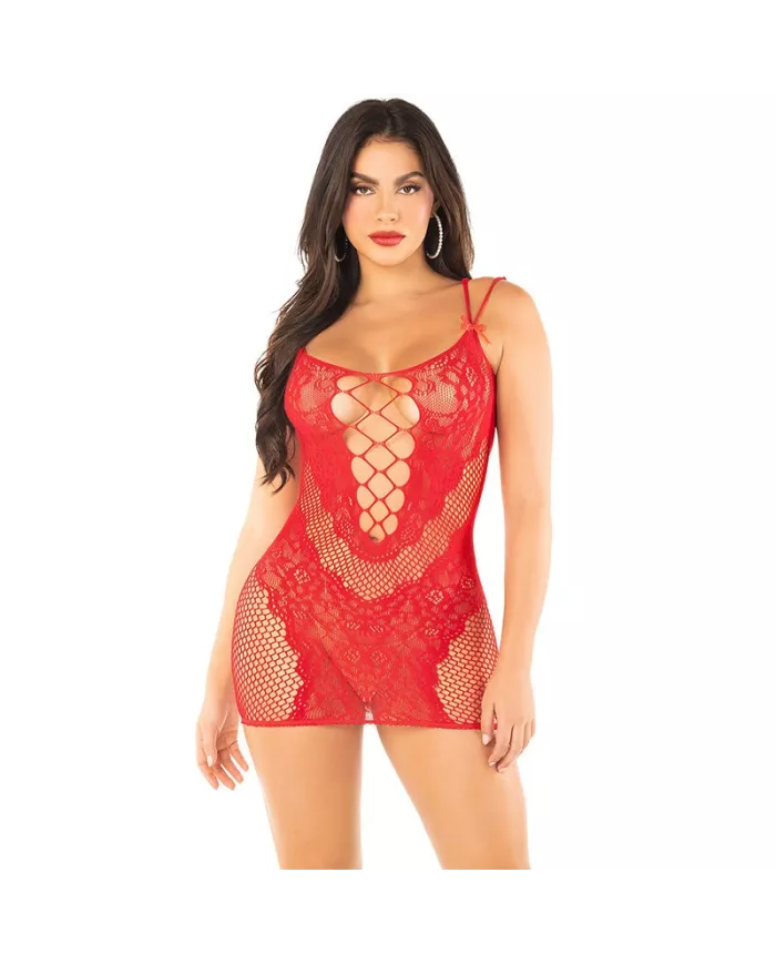 LEG AVENUE - MINI ROBE EN MAILLE À BRETELLES ROUGE