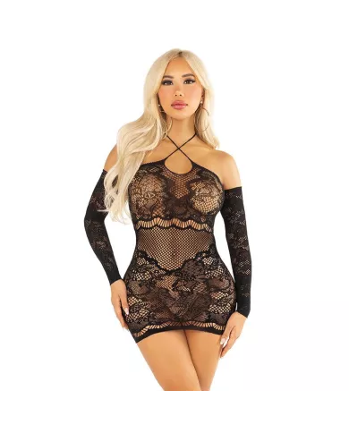 LEG AVENUE - ROBE MINI EN MAILLE À ÉPAULES DÉNUDÉES ET À MANCHES LONGUES NOIRE