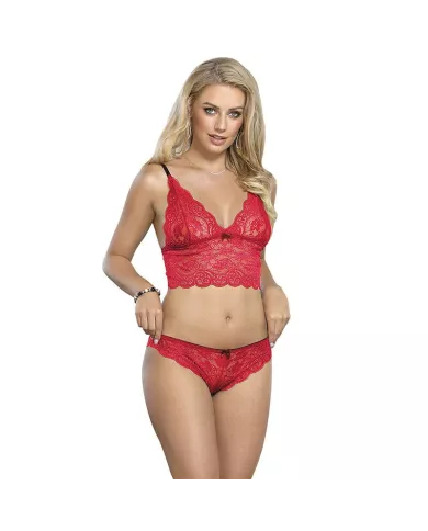 SUBBLIME - 953898 CHEMISIER DE NUIT EN SOIE ET DENTELLE + CULOTTE ROUGE S/M