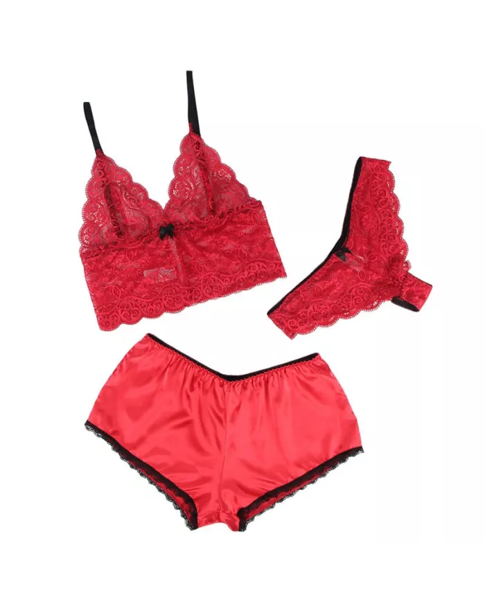 SUBBLIME - 953904 CHEMISIER DE NUIT EN SOIE ET DENTELLE + CULOTTE ROUGE L/XL SUBBLIME - 953904 CHEMISIER DE NUIT EN SOIE ET DENTELLE + CULOTTE ROUGE L/XL