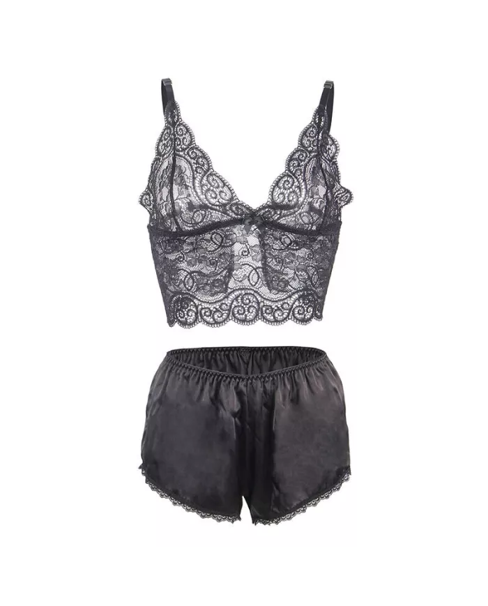 SUBBLIME - 953911 CHEMISIER DE NUIT EN SOIE ET DENTELLE + CULOTTE NOIRE S/M SUBBLIME - 953911 CHEMISIER DE NUIT EN SOIE ET DENTELLE + CULOTTE NOIRE S/M