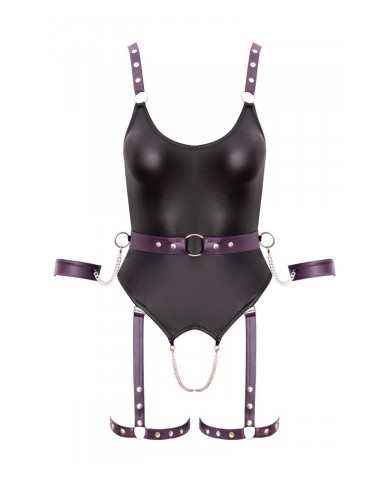 Body à jarretelles ouvert avec menottes - Cottelli Bondage