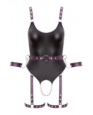 Body à jarretelles ouvert avec menottes - Cottelli Bondage