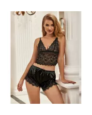 SUBBLIME - 953935 CHEMISE DE NUIT DÉCONTRACTÉE EN SOIE + PANTALON EN DENTELLE NOIR S/M