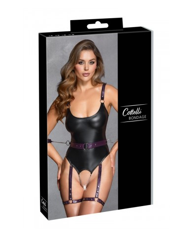 Body à jarretelles ouvert avec menottes - Cottelli Bondage