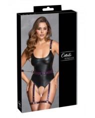 Body à jarretelles ouvert avec menottes - Cottelli Bondage