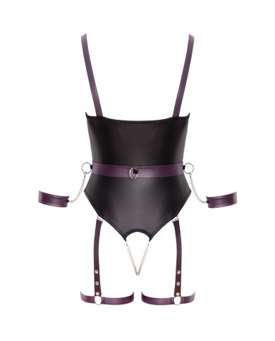 Body à jarretelles ouvert avec menottes - Cottelli Bondage