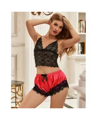 SUBBLIME - 953966 CHEMISE DE NUIT DÉCONTRACTÉE EN SOIE + PANTALON EN DENTELLE NOIR/ROUGE L/XL SUBBLIME - 953966 CHEMISE DE NUIT DÉCONTRACTÉE EN SOIE + PANTALON EN DENTELLE NOIR/ROUGE L/XL