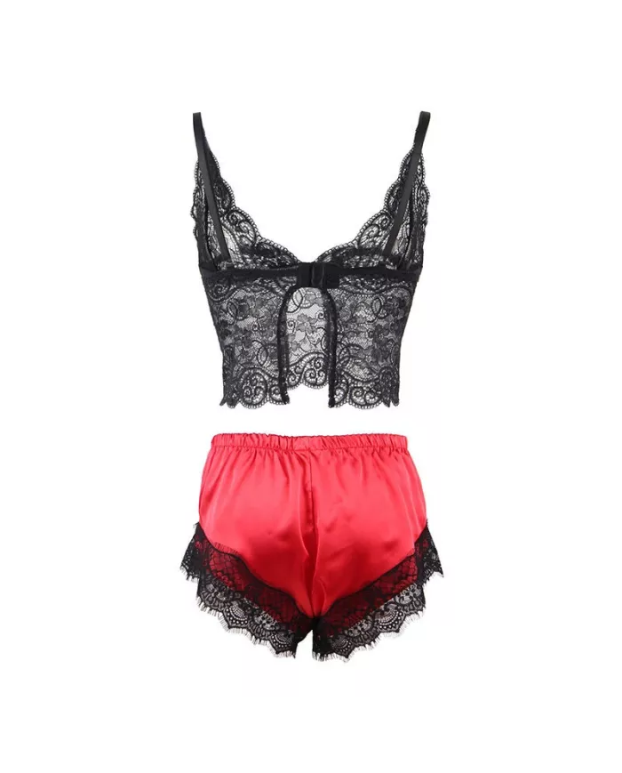SUBBLIME - 953966 CHEMISE DE NUIT DÉCONTRACTÉE EN SOIE + PANTALON EN DENTELLE NOIR/ROUGE L/XL SUBBLIME - 953966 CHEMISE DE NUIT DÉCONTRACTÉE EN SOIE + PANTALON EN DENTELLE NOIR/ROUGE L/XL