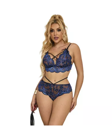 SUBBLIME - 954062 SOUTIEN-GORGE + CULOTTE DENTELLE BLEU S/M