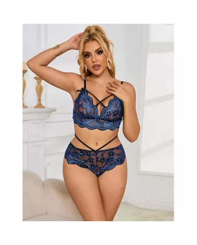 SUBBLIME - 954079 SOUTIEN-GORGE + CULOTTE DENTELLE BLEU L/XL