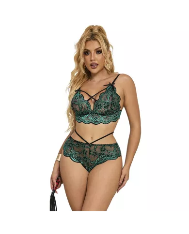 SUBBLIME - 954086 SOUTIEN-GORGE + CULOTTE DENTELLE VERT S/M