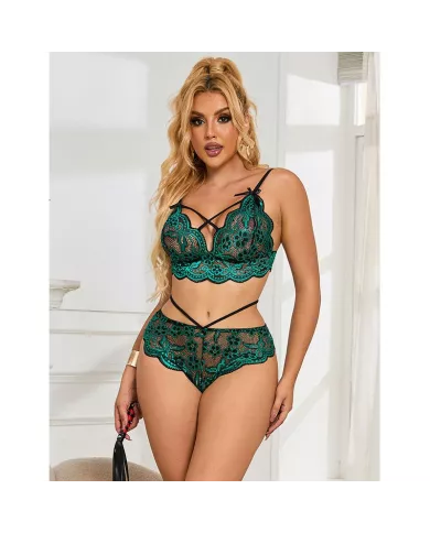 SUBBLIME - 954086 SOUTIEN-GORGE + CULOTTE DENTELLE VERT S/M