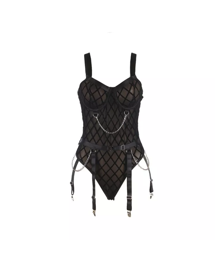 SUBBLIME - 9542277 BODY AVEC CHAÎNES + PORTE-JARRETELLES NOIR L/XL