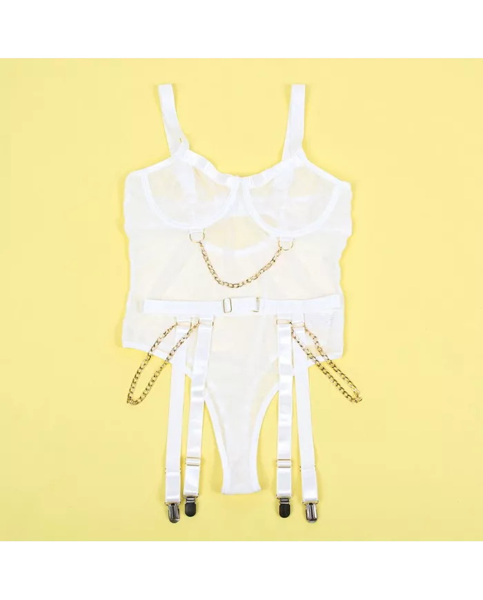 SUBBLIME - 954291 BODY AVEC CHAÎNES + PORTE-JARRETELLES BLANC L/XL SUBBLIME - 954291 BODY AVEC CHAÎNES + PORTE-JARRETELLES BLANC L/XL