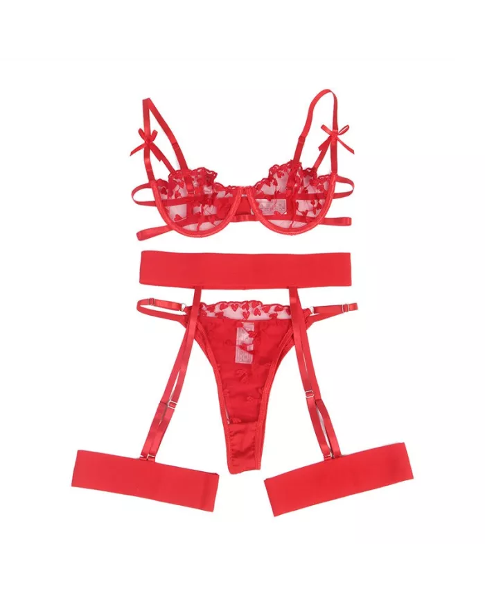 SUBBLIME - 954321 SOUTIEN-GORGE + STRING + PORTE-JARRETELLES IMPRIMÉ COEUR ROUGE S/M SUBBLIME - 954321 SOUTIEN-GORGE + STRING + PORTE-JARRETELLES IMPRIMÉ COEUR ROUGE S/M