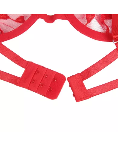 SUBBLIME - 954338 SOUTIEN-GORGE + STRING + PORTE-JARRETELLES IMPRIMÉ COEUR ROUGE L/XL