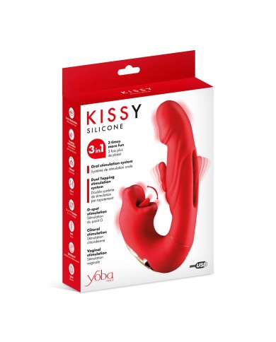 Vibromasseur rabbit 3-en-1 Kissy rouge - Yoba