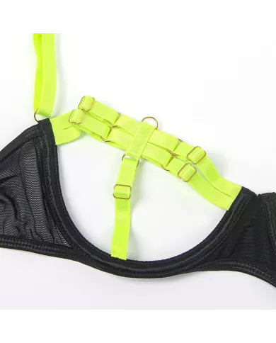SUBBLIME - 955274 ENSEMBLE SOUTIEN-GORGE AVEC COLLIER ET DÉTAILS DE JAMBES VERT FLUORESCENT S/M