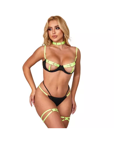 SUBBLIME - 955281 ENSEMBLE SOUTIEN-GORGE AVEC COLLIER ET DÉTAILS DE JAMBES VERT FLUORESCENT L/XL