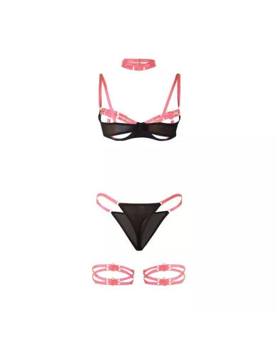 SUBBLIME - 955298 ENSEMBLE SOUTIEN-GORGE AVEC COLLIER ET DÉTAILS DE JAMBES ROSE FLUORESCENT S/M