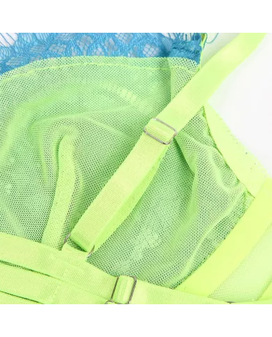 SUBBLIME - 955311 ENSEMBLE SOUTIEN-GORGE AVEC LIGNES DENTELLE ET JARRETELLE VERT ET BLEU S/M