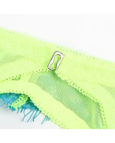 SUBBLIME - 955311 ENSEMBLE SOUTIEN-GORGE AVEC LIGNES DENTELLE ET JARRETELLE VERT ET BLEU S/M