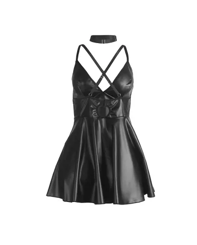 SUBBLIME - 955373 ROBE À BRETELLES EN CUIR NOIR S/M
