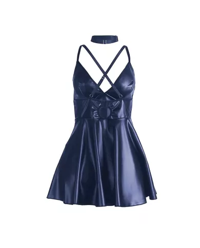 SUBBLIME - 955410 ROBE À BRETELLES EN CUIR BLEU S/M