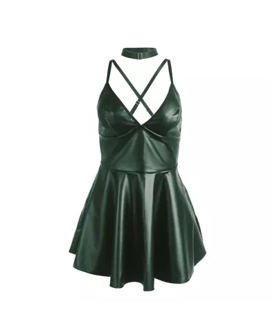 SUBBLIME - 955434 ROBE À BRETELLES EN CUIR VERT S/M