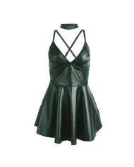 SUBBLIME - 955434 ROBE À BRETELLES EN CUIR VERT S/M SUBBLIME - 955434 ROBE À BRETELLES EN CUIR VERT S/M