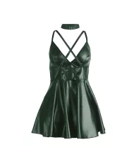 SUBBLIME - 955434 ROBE À BRETELLES EN CUIR VERT S/M SUBBLIME - 955434 ROBE À BRETELLES EN CUIR VERT S/M