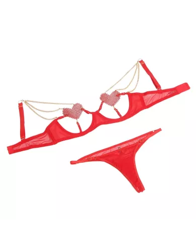 SUBBLIME - 955519 ENSEMBLE SOUTIEN-GORGE AVEC CHAÎNES ET COEUR EN MAILLE ROUGE S/M
