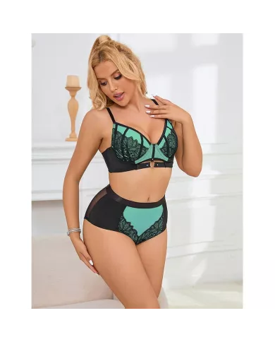 SUBBLIME - 955557 ENSEMBLE SOUTIEN-GORGE EN CUIR VERNI VERT AVEC FERMETURE ÉCLAIR S/M