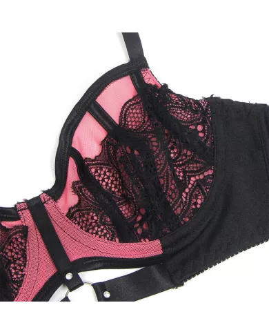 SUBBLIME - 955571 ENSEMBLE SOUTIEN-GORGE EN CUIR VERNI ROSE AVEC FERMETURE ÉCLAIR S/M