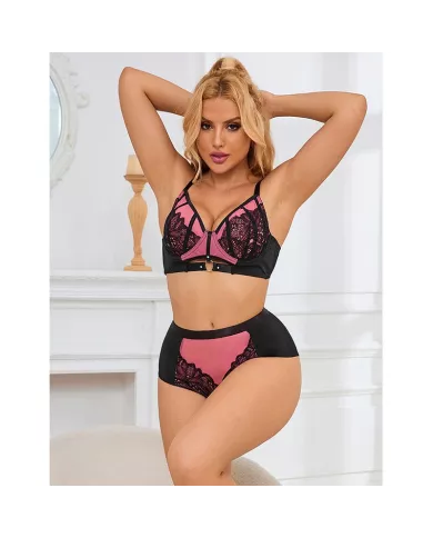 SUBBLIME - 955571 ENSEMBLE SOUTIEN-GORGE EN CUIR VERNI ROSE AVEC FERMETURE ÉCLAIR S/M