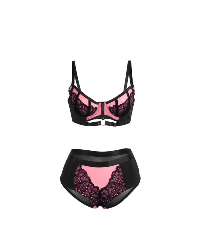 SUBBLIME - 955588 ENSEMBLE SOUTIEN-GORGE EN CUIR VERNI ROSE AVEC FERMETURE ÉCLAIR L/XL