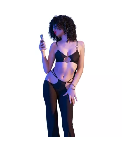 CHILIROSE - CR 4851 ENSEMBLE TOP ET LEGGINGS NOIRS AVEC ACCESSOIRES DORÉS S