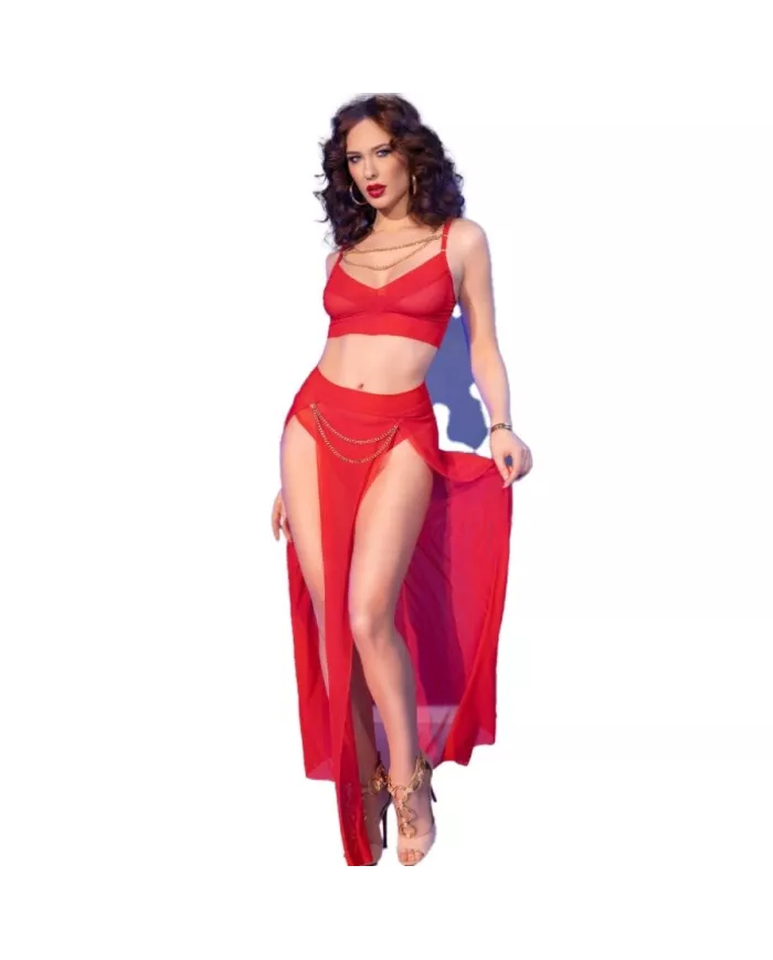 CHILIROSE - CR 4850 ENSEMBLE TOP ET LEGGINGS ROUGE AVEC ACCESSOIRES DORÉS S CHILIROSE - CR 4850 ENSEMBLE TOP ET LEGGINGS ROUGE AVEC ACCESSOIRES DORÉS S