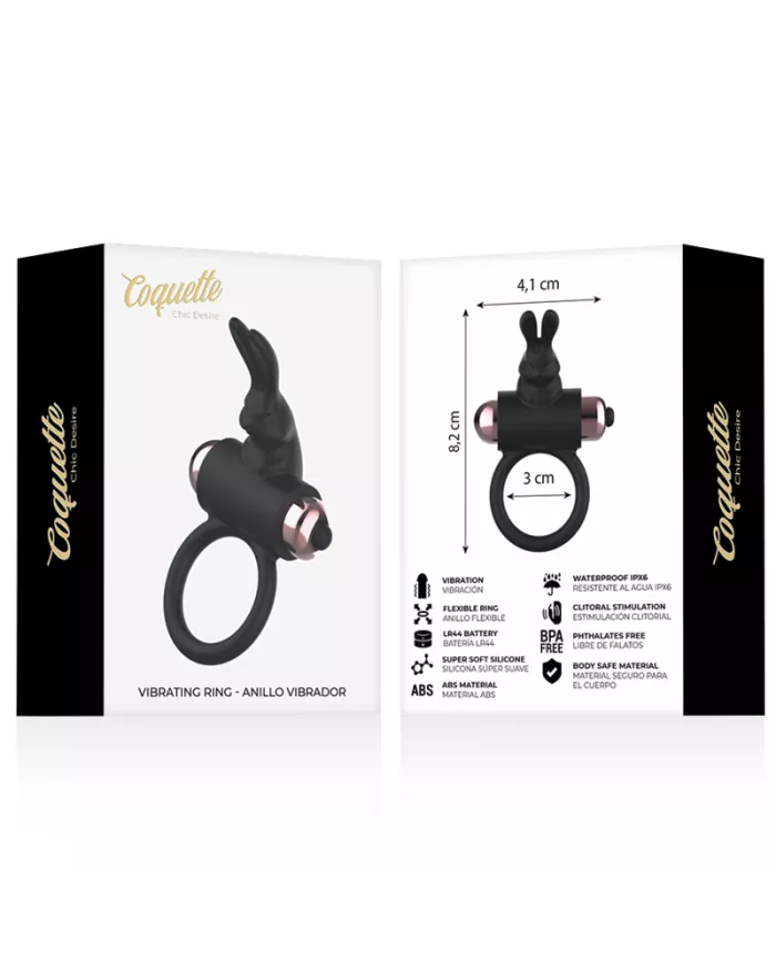 COQUETTE CHIC DESIRE - COCKRING AVEC VIBRATEUR NOIR/ OR COQUETTE CHIC DESIRE - COCKRING AVEC VIBRATEUR NOIR/ OR