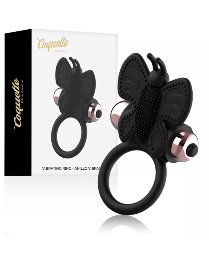COQUETTE CHIC DESIRE - COCKRING PAPILLON AVEC VIBRATEUR NOIR/ OR COQUETTE CHIC DESIRE - COCKRING PAPILLON AVEC VIBRATEUR NOIR/ OR