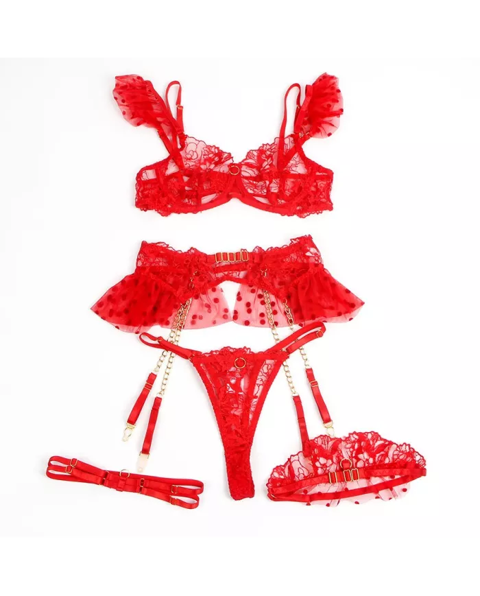 SUBBLIME - 957506 ENSEMBLE SOUTIEN-GORGE ET JARRETELLE EN DENTELLE ROUGE S/M
