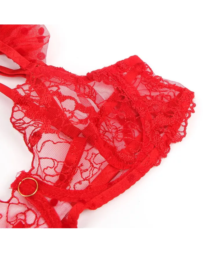 SUBBLIME - 957506 ENSEMBLE SOUTIEN-GORGE ET JARRETELLE EN DENTELLE ROUGE S/M