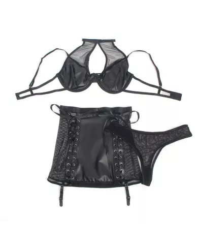 SUBBLIME - 957599 ENSEMBLE SOUTIEN-GORGE ET JUPE EN CUIR NOIR L/XL