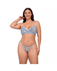 SUBBLIME - 957636 ENSEMBLE SOUTIEN-GORGE ET CULOTTE BRODÉS DE FLEURS BLEU CIEL L/XL