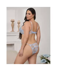 SUBBLIME - 957636 ENSEMBLE SOUTIEN-GORGE ET CULOTTE BRODÉS DE FLEURS BLEU CIEL L/XL