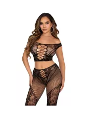 LEG AVENUE - CROP TOP ET LEGGING RÉSILLE ÉPAULES DÉNUDÉES NOIR LEG AVENUE - CROP TOP ET LEGGING RÉSILLE ÉPAULES DÉNUDÉES NOIR