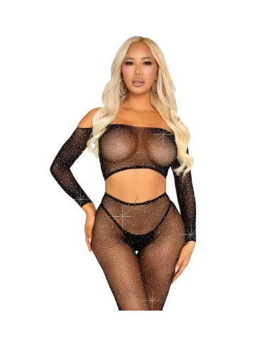 LEG AVENUE - CROP TOP ET LEGGING RÉSILLE AVEC STRASS NOIR LEG AVENUE - CROP TOP ET LEGGING RÉSILLE AVEC STRASS NOIR