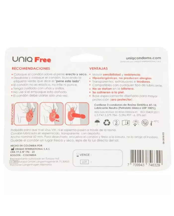 UNIQ - FREE PRÉSERVATIFS SANS LATEX AVEC ANNEAU DE PROTECTION 3 UNITÉS